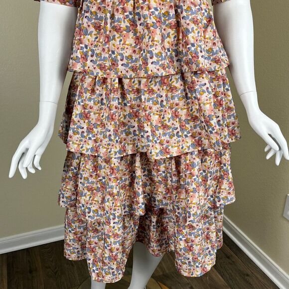 JessaKae Women's Size 2XL Eiffel Tower Pink Floral Tiered Midi Dress Cottagecore - Picture 5 of 12